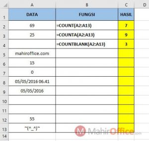 Cara Menggunakan Fungsi Count Counta Dan Countblank Pada Excel